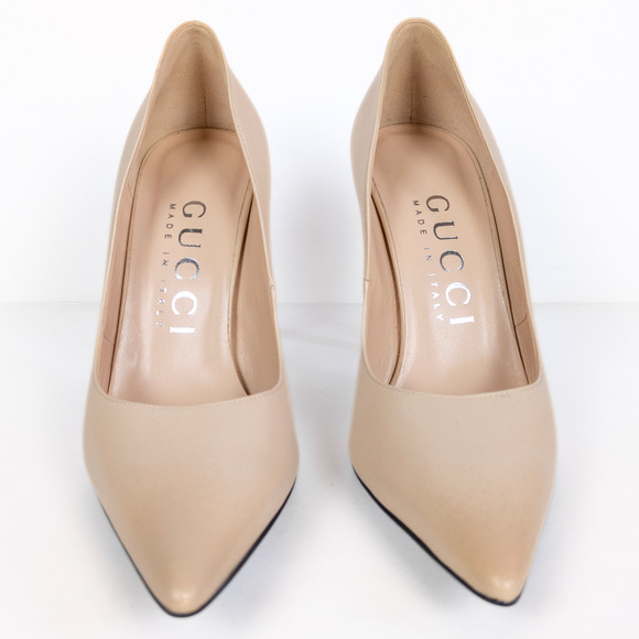 GUCCI Anita Pointed Toe Pumps 105mm Malaga Kid Leather in Powder Women's 37.5 - Picture 7 of 9